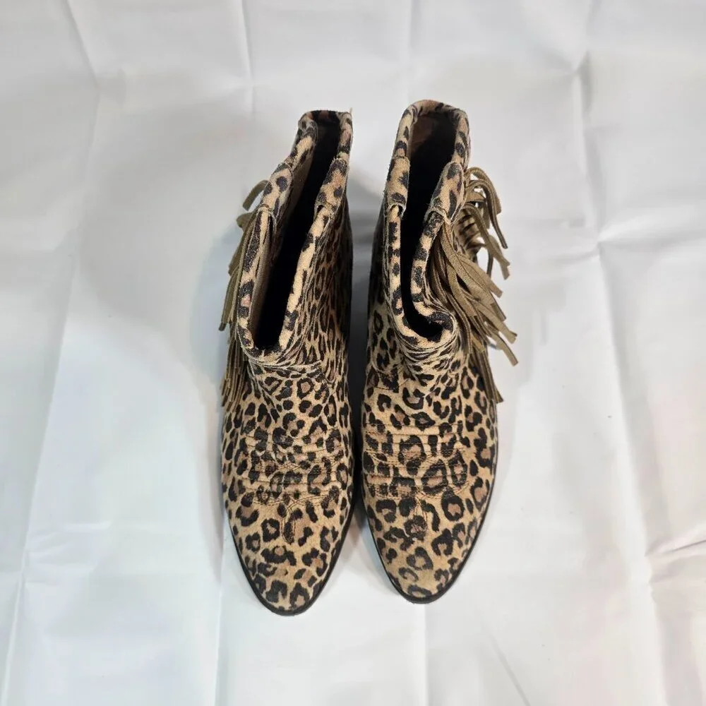 Ariat Duchess Western Bootie Women Size 4 Leopard Print Fringe Ankle Pull On